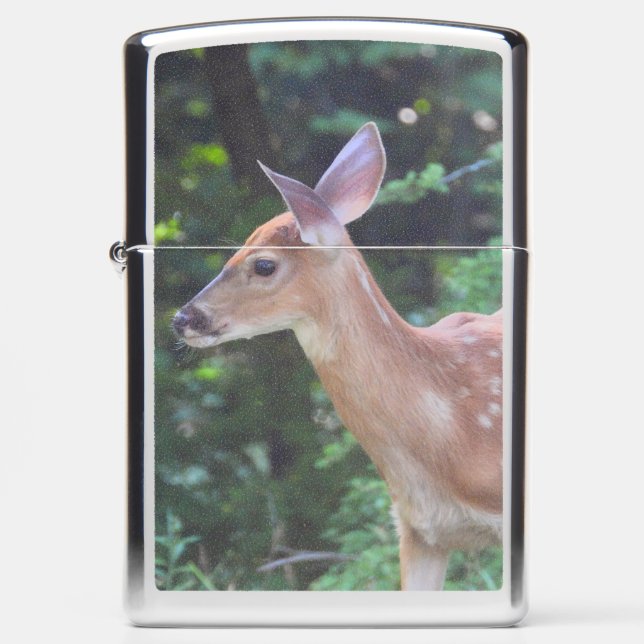 Baby White Tailed Deer Fawn Up Close Zippo Lighter (Front)