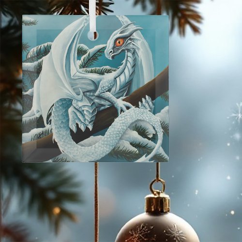 Baby White Winter Dragon Glass Ornament