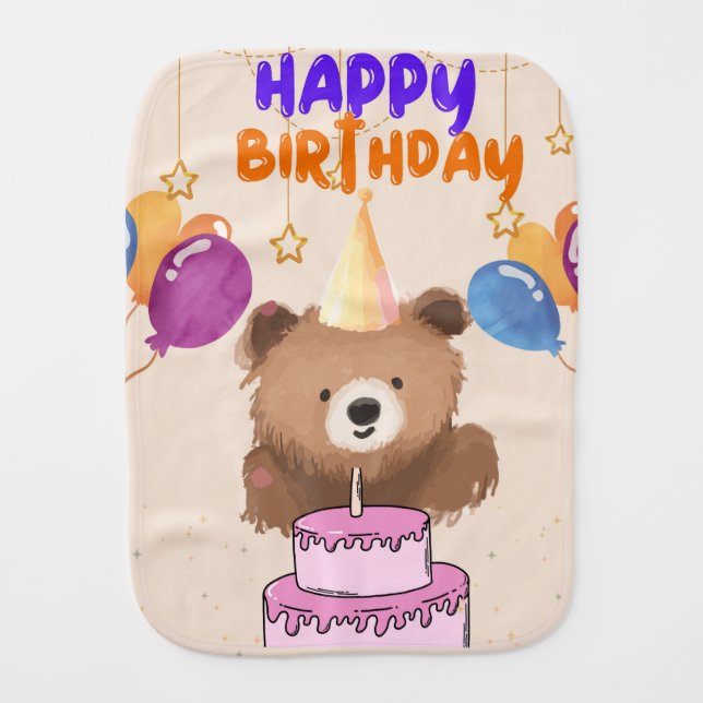 Baby wib- HAPPY BIRTHDAY Burp Cloth (Front)