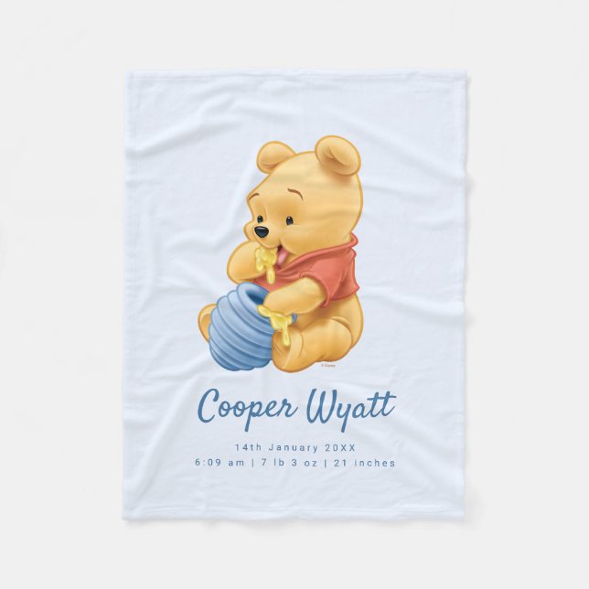 Baby Winnie the Pooh | Birth Stats  Fleece Blanket (Front)