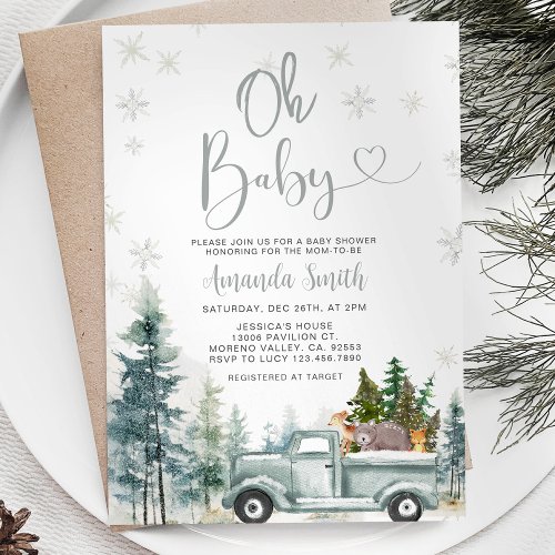 Baby Winter Rustic Truck Snowflakes Baby Shower  Invitation