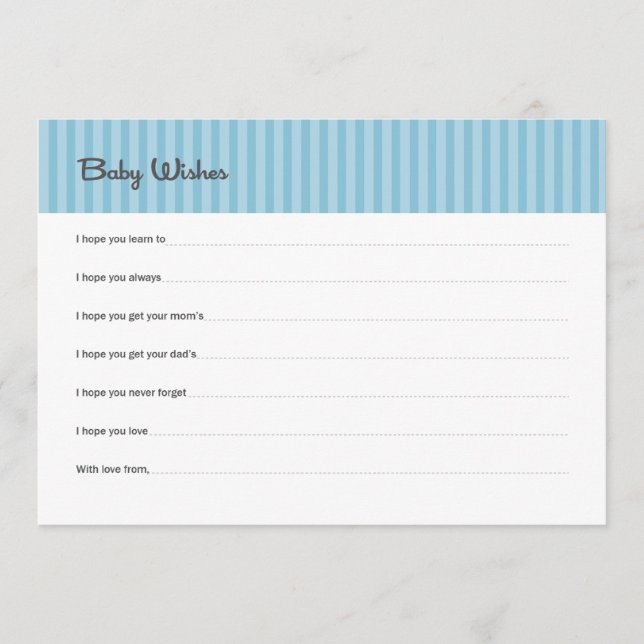 Baby Wishes Blue Stripes Advice Card (Front)