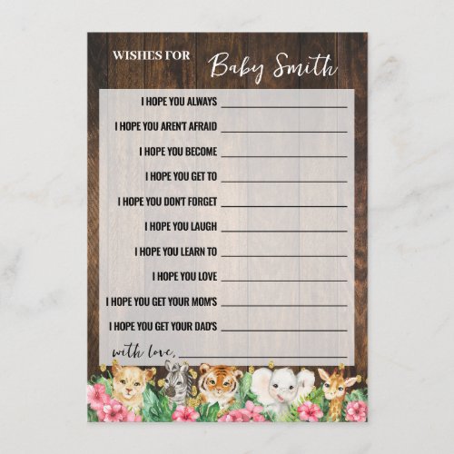 Baby Wishes Rustic Pink Safari Shower Game Card