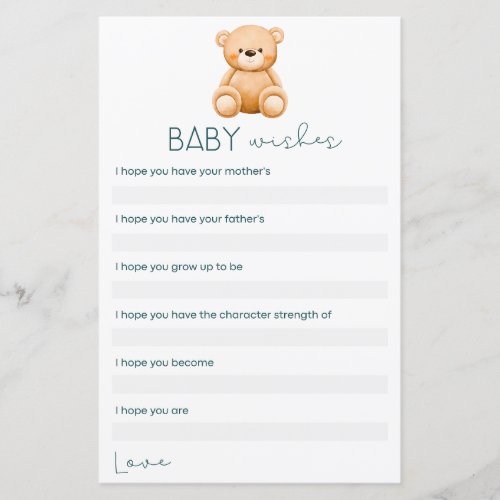 Baby Wishes  Teddy Bear Baby Boy Shower Games