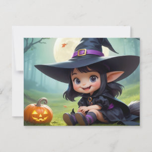 Baby Witch And Pumpkin Postcard