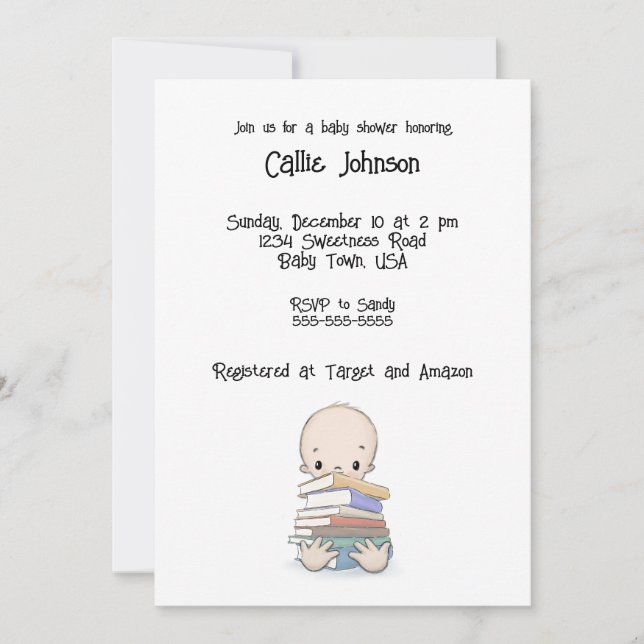 Baby With Books Shower Invitation, Personalizable Invitation (Front)