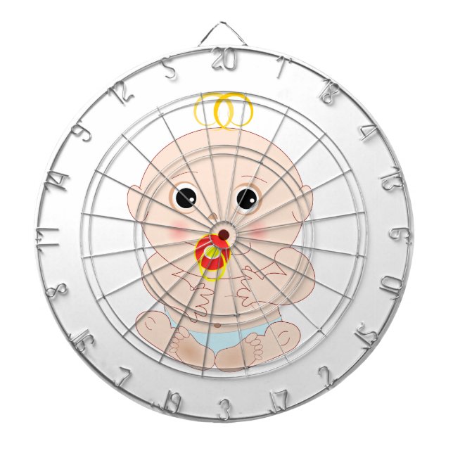 Baby with pacifier cartoon dartboard with darts (Front)