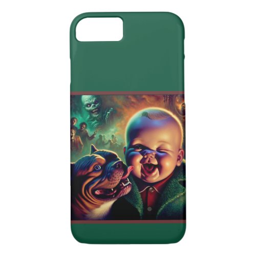 Baby with Pet Pitbull and Spooky Ghouls iPhone 87 Case