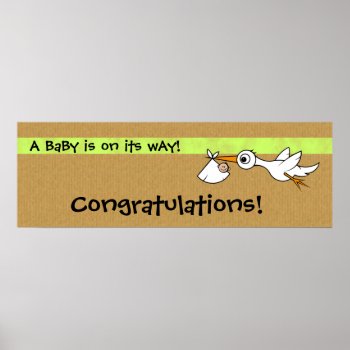 Baby With Stork | Baby Shower Banner Poster by johan555 at Zazzle
