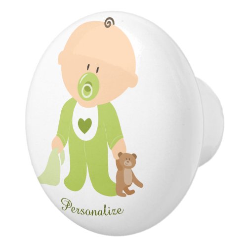 Baby with Teddy Bear  Blanket Personalize Dresser Ceramic Knob