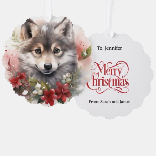 Baby Wolf Cub Gift Tag Christmas Tree Ornament Card