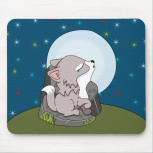 Baby Wolf Howling At A Moon Mouse Pad