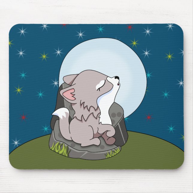 Baby Wolf Howling At A Moon Mouse Pad (Front)