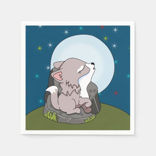 Baby Wolf Howling At A Moon Napkins
