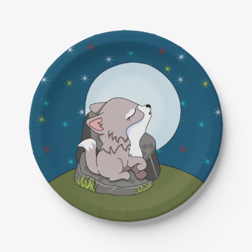 Baby Wolf Howling At A Moon Paper Plates