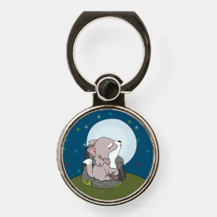Baby Wolf Howling At A Moon Phone Ring Stand