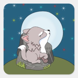 Baby Wolf Howling At A Moon Square Sticker