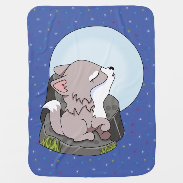 Baby Wolf Howling At The Moon Baby Blanket (Front)