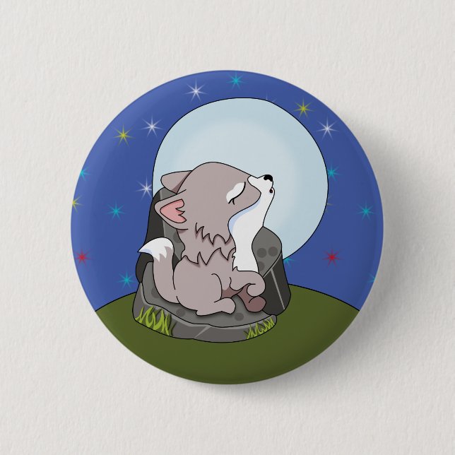 Baby Wolf Howling At The Moon Button (Front)
