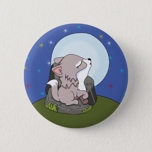 Baby Wolf Howling At The Moon Button