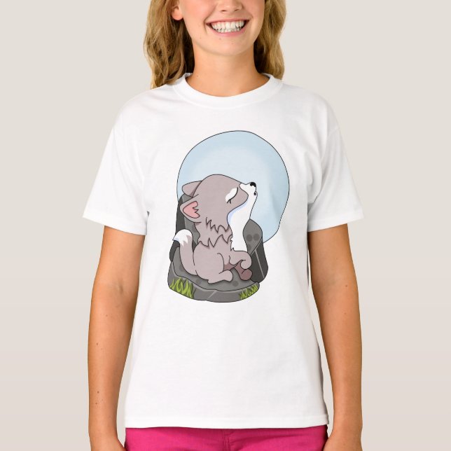 Baby Wolf Howling At The Moon T-Shirt (Front)