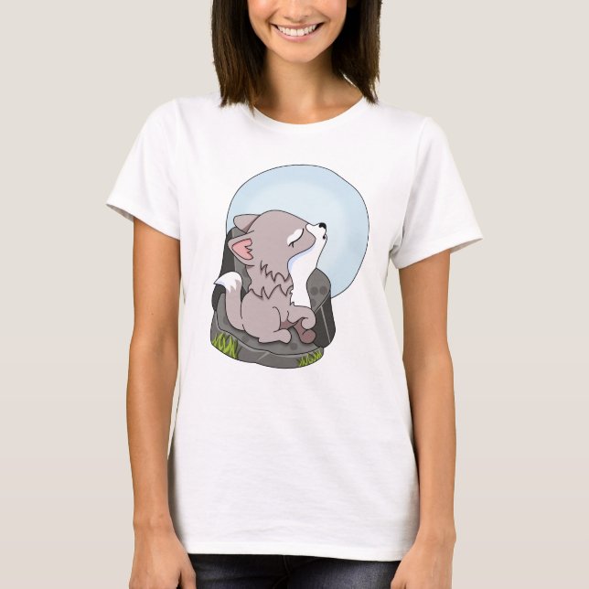 Baby Wolf Howling At The Moon T-Shirt (Front)