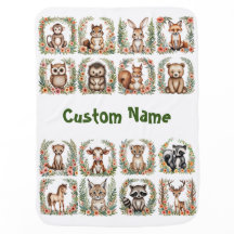 Baby Woodland Animal Blanket, Customize Baby Name