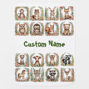 Baby Woodland Animal Blanket, Customize Baby Name Blanket