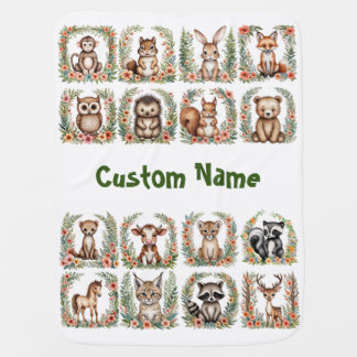 Baby Woodland Animal Blanket, Customize Baby Name Blanket