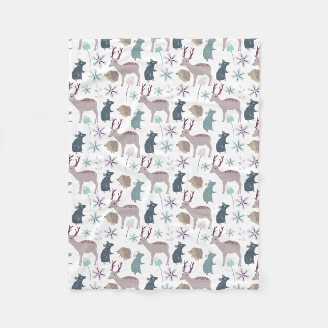 Baby Woodland Animal Creatures Fleece Blanket (Front)
