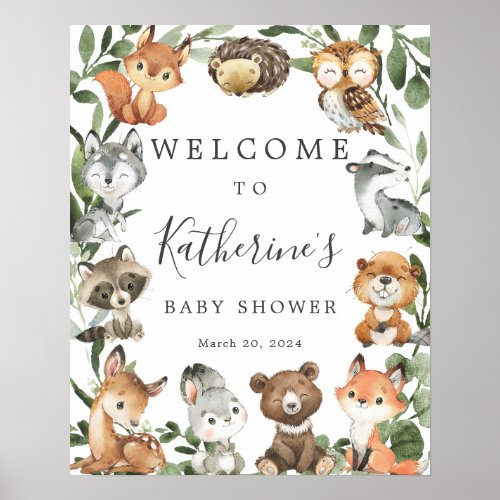 Baby Woodland Animals Baby Shower Welcome Sign