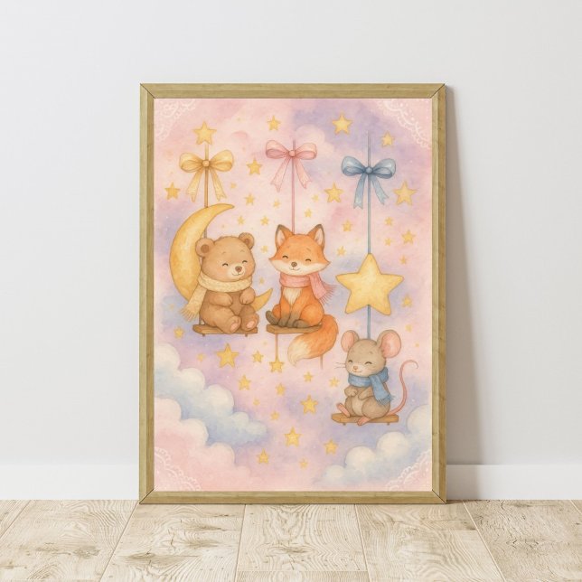 Baby Woodland Animals Celestial Nursery Wall Art (Baby Woodland Animals Moon Stars Celestial Nursery Wall Art. Girls Nursery or Boys, Toddler Bedroom)