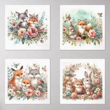 Baby Woodland Animals  Nursery Print Set