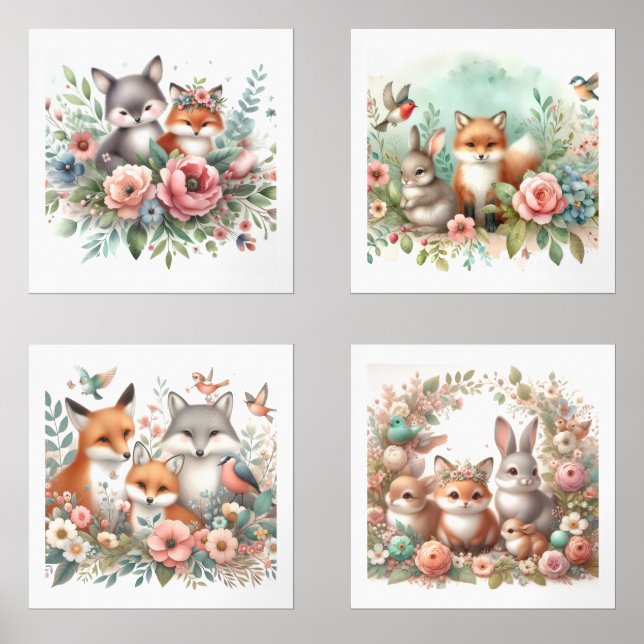 Baby Woodland Animals  Nursery Print Set (Front)