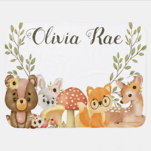 Baby Woodland Forest Animals Custom Name Baby Blanket