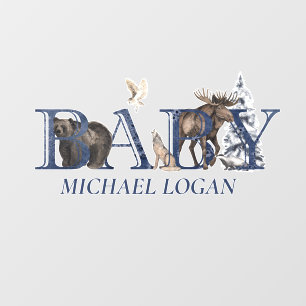 Baby Woodland Nursery Decor Bear moose Name Wall Decal