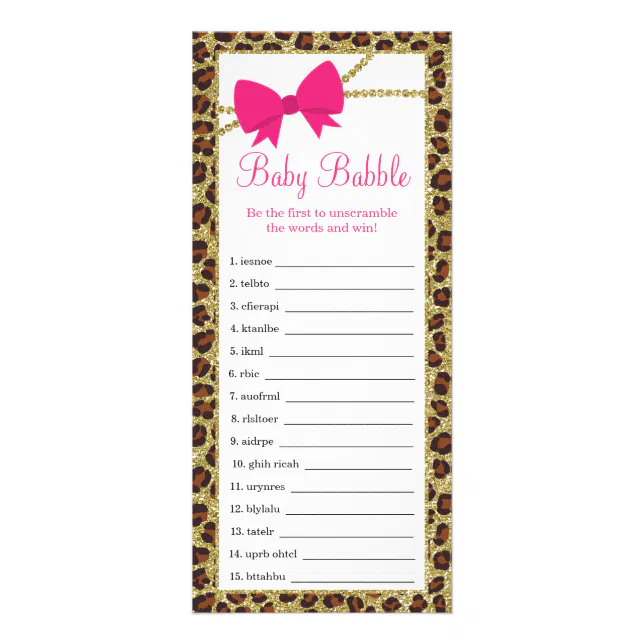 Baby Word Scramble, Baby Shower, Cheetah Rack Card | Zazzle