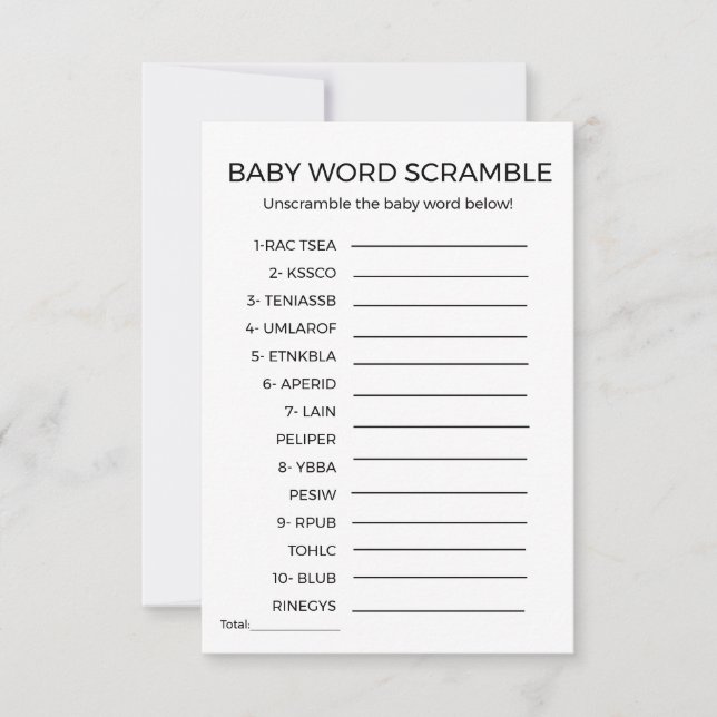 Baby word scramble baby shower game (Front)