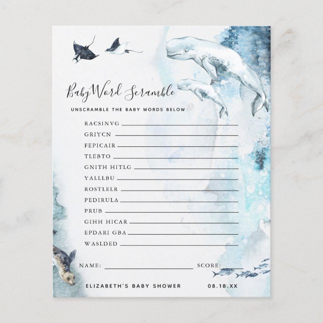 Baby Word Scramble | Baby Shower Game (Front)