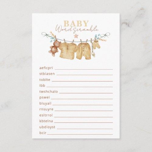 Baby Word Scramble Baby Shower Game Card