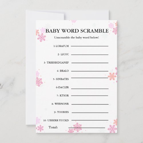 Baby word scramble baby shower game invitation