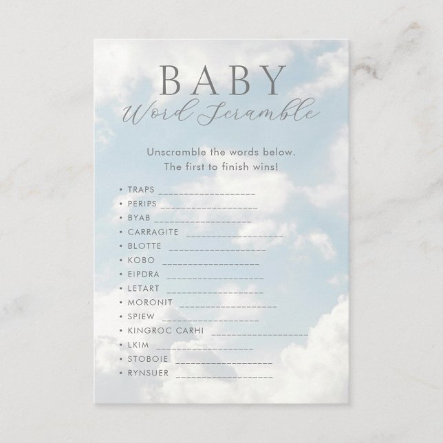 Baby Word Scramble Baby Shower Games  Enclosure Card (Front)