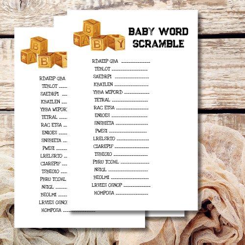 Baby word scramble BBQ baby shower theme