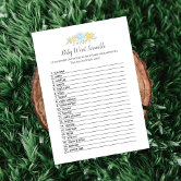 Set 50 Carte Gioco Baby Shower Neutro - Parole In Scramble Con Tema Foglie E Animali, 5x7 Pollici - 2