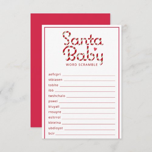 Baby Word Scramble Christmas Baby Shower Game Card