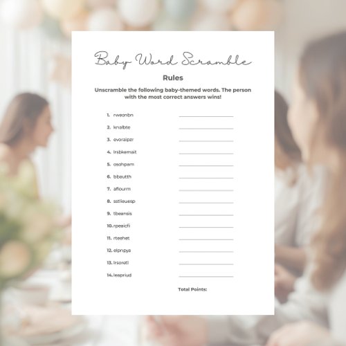 Baby Word Scramble for Baby Shower with Answers Letterhead