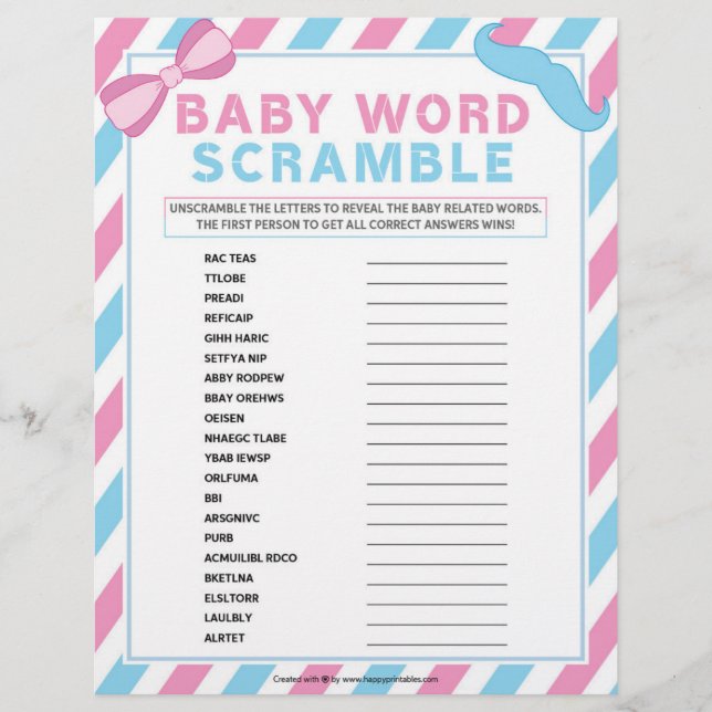 Baby Word Scramble [Gender Surprise] Letterhead (Front)