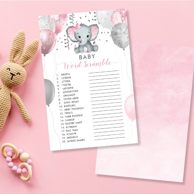 Baby Word Scramble Girl Elephant Shower Game (Baby Word Scramble Girl Elephant Shower Game)