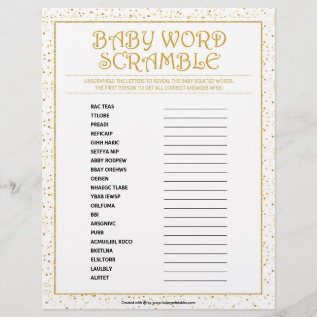 Baby Word Scramble [Golden Sparkles] Letterhead (Front)