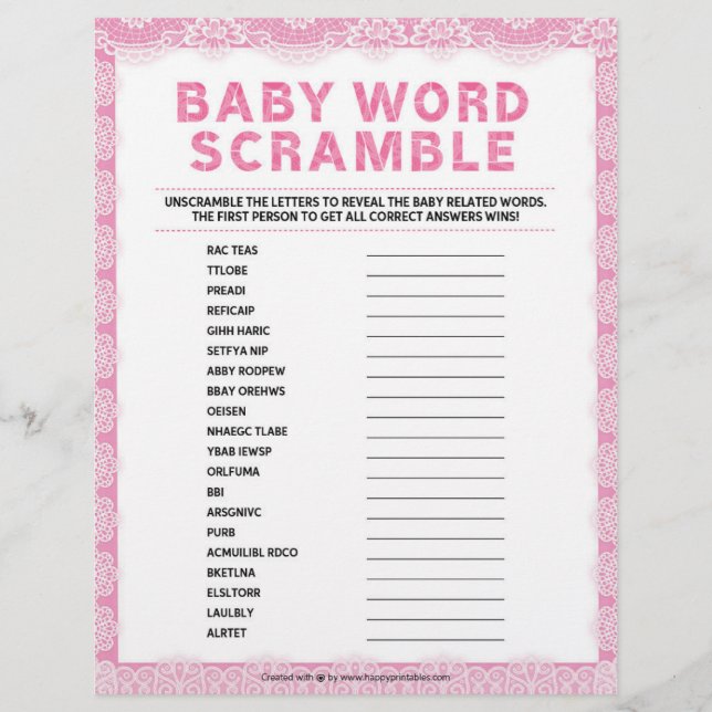 Baby Word Scramble [Luxury Lace [Pink]] Letterhead (Front)
